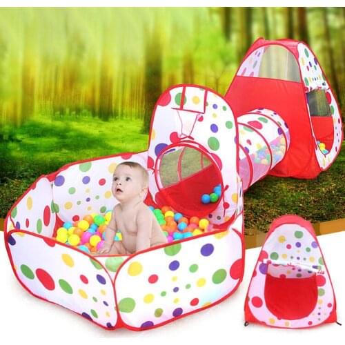 3 in 1 Kids Tent House Baby Pool Tube Teepee Play Tent Children Ocean Ball Pool Pit Foldable Baby Pipeline Crawling Game Set
