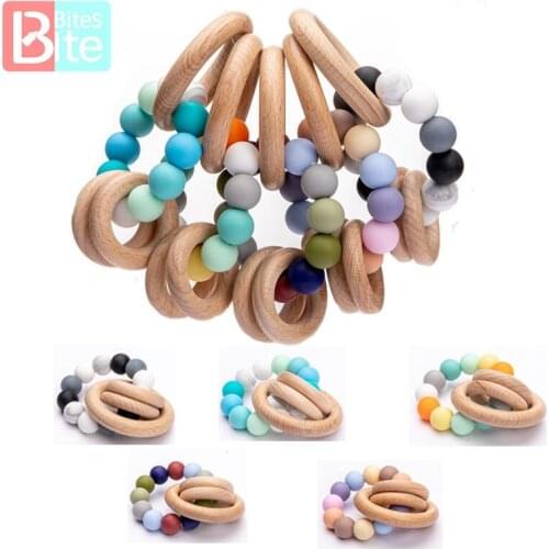 BtieBites Baby Teether With Wooden Ring Rattle DIY Name Crafts Food Grade Teether Babys Nursing Accessories Baby Teethers Gift