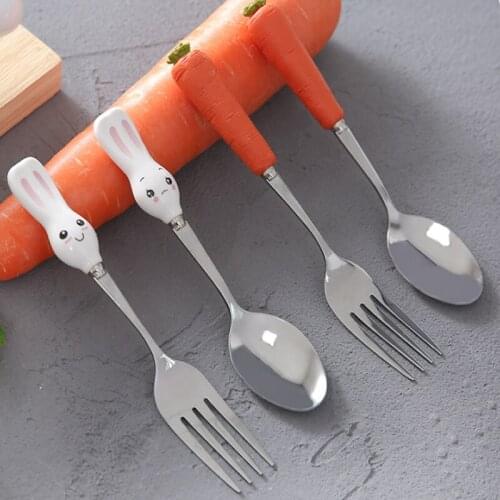 The Children 's equipment cutlery baby infant food bean spoon fork radish cartoon shape tableware kids tableware spoon fork