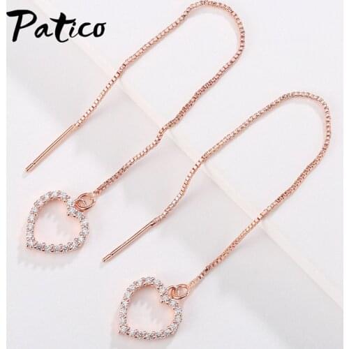 Heart Tassel Long Earring Line For Women Romantic Metal Cubic Zirconia Brincos Piercing Rings Party Jewelry Charm Gift