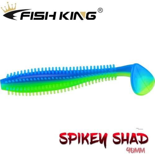 FISH KING 5pcs/pack Spikey Shad Hedgehog 90mm/4g Fishing Soft Lure Sea Cucumber Paddle Grub Worm Silicone Wobbler Pike Baits