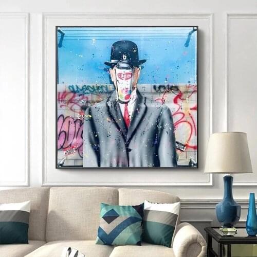 Graffiti Art Canvas Painting Son of Man By Rene Magritte Posters and Prints Wall Art Pictures for Living Room Decoration Cuadros