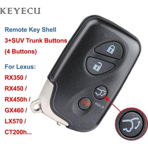 Keyecu Remote Key Shell Case 4 Buttons (3 Butons + 1 SUV Trunk Button) for Lexus RX350 RX450 RX450h GX460 LX570 CT200h, HYQ14ACX