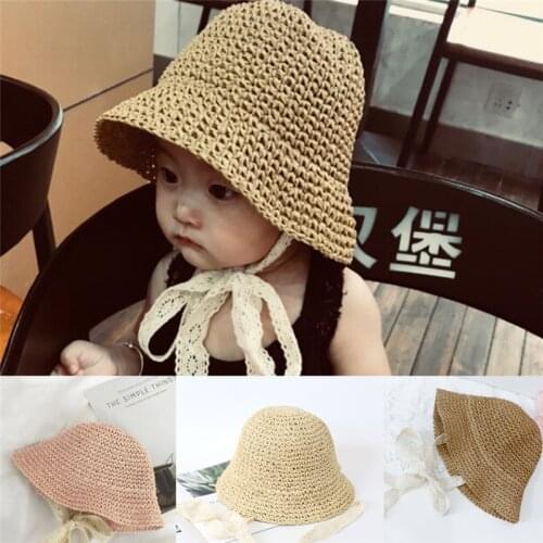 Baby Girl Boy Summer Sun Cap Straw Caps Kids Beach Bucket Hat 6M-4Y