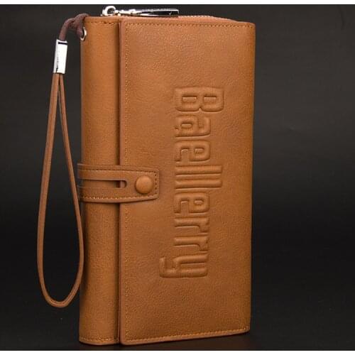 Mobile Phone Wallet Case For iPhone Brand Mens Clutch Pocket Purse Male Zipper Clutch Bags Leather Brand Long Large Mens Wallet