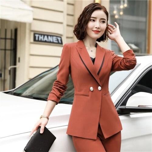 Fashion 2 Piece Sets Womens Pant Suits Double Breasted Loose Blazer Jacket & Pencil pants Office Lady Suit Women Outfits