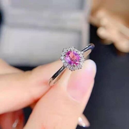 Fashion Natural Papalacha Pink Sapphire S925 Sterling Silver Gem Ring Fine Wedding Jewelry for Women MeibaPJFS