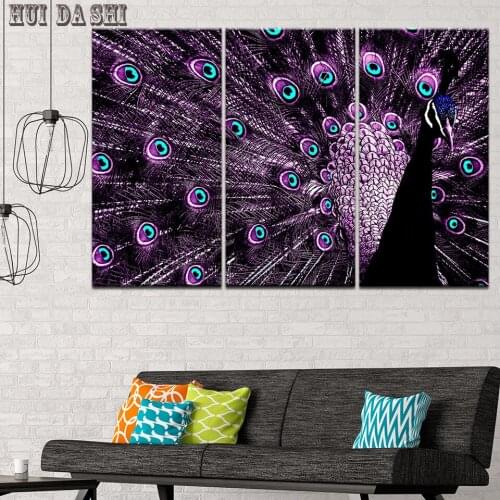 Modular Painting Canvas Wall Art Picture Home Decoration 3 Pieces Animal Colorful Purple Peacock Living Room Modern Poster Frame