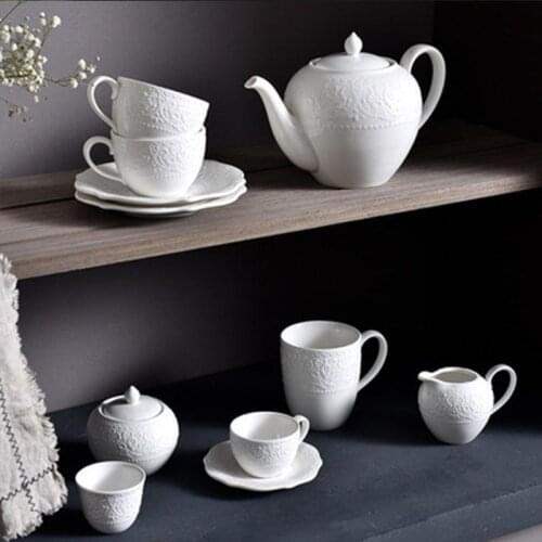 Ceramic Coffeeware Sets White Porcelain Tea Pot Coffee Cup & Saucer Milk Jug Sugar Bowl European English Afternoon Tea 2021