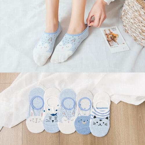 Summer Cotton Women Invisible Socks Cute Cartoons Thin Silicone Non-slip Female Low Cut Socks