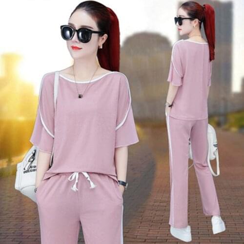 2021 New Large Comfortable Casual Suit Spring Summer Loose Casual Suit Summer Suit Sports Flared Pants Two Piece Suit For Fat Mm