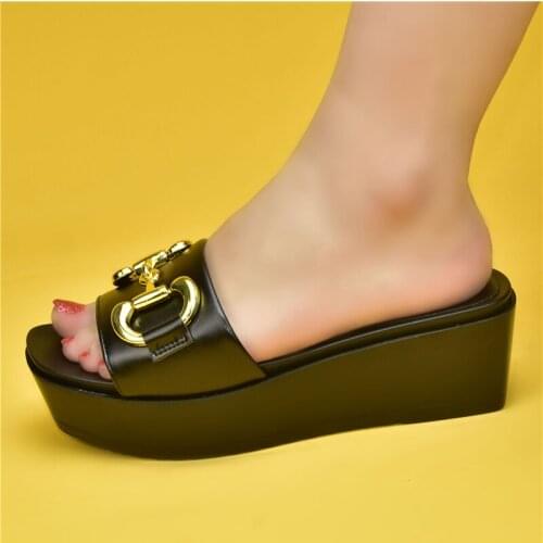 Latest Elegant African Party Pumps Summer Chain Decorative Trend Womens Slippers Outdoor Casual Slippers Wedding Womens Shoes