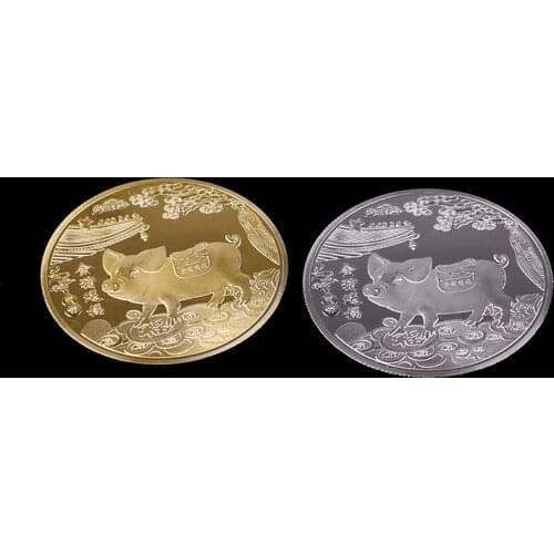 Fu Pig 2019 New Year Commemorative Coin Year of Pig Delivers Money Coins Collection Gift Gold Plated Good Fortune Home Car Decor