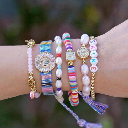 New Design Boho Letter Charm Bracelet Men Women Gold 26 Initials Rainbow Silicone Name Bracelets For Female Couples jewelry Gift