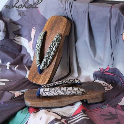 WHOHOLL Man Samurai Cos Geta Japanese Wood Clogs Shoes Summer Flat Slippers Man Women Unisex Flip Flops Slippers Cosplay Shoes