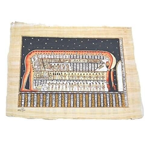 Papiro Egipcio Original Hecho y Pintado a Mano en Egipto de la Diosa Nut, Diosa del Cielo 33 x 43 cm Aproximadamente, papiro de