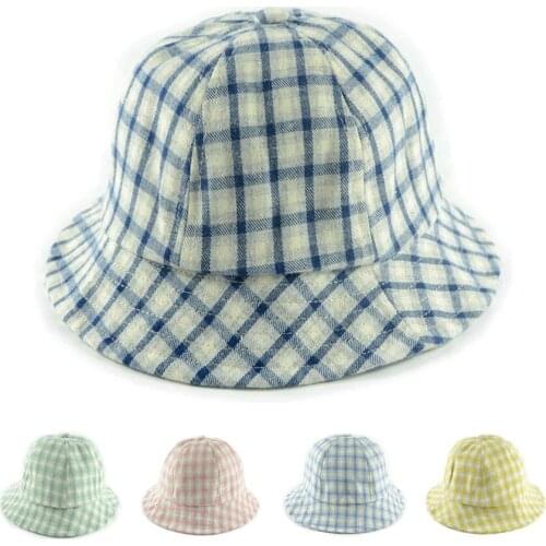 New Plaid Bucket Hats For Little Girls Childrend kids fisherman Hat Panama Bob Hat Summer Sun Hat Girls Sunbonnet Panama H172D