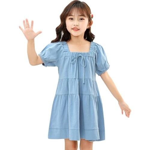 Dresses For Girls Solid Color Girls' Dresses Summer Children Dress Casual Style Costumes For Girls 6 8 10 12 14
