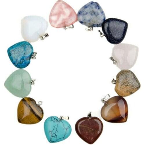 Wholesale Natural Stone Turquoises Opal Quartz crystal charm heart pendant 15mm for diy jewelry making Necklace Accessories 50ps