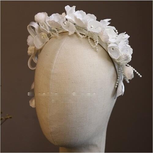 Korean Style Satin Embossed Flower Headband Tassel Bridal Headdress Wedding hair Accessories