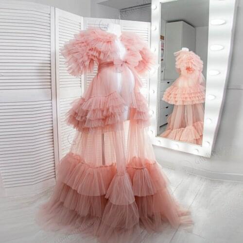 Blush Pink See Thru Maternity Dresses 2021Vestido De Mulher A-line Long Tulle Women Dress To Shoot Maternity Gowns