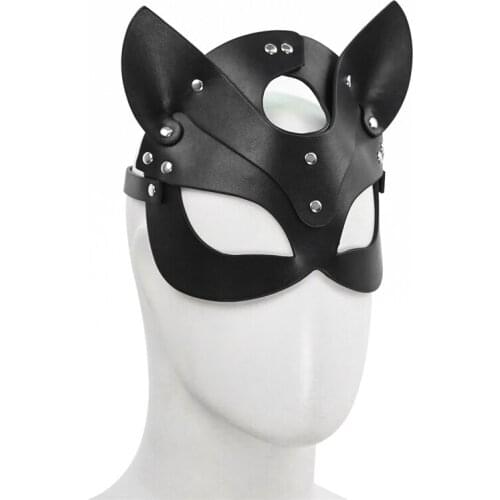 Sexy Catwomen Leather Masquerade Eye Mask with Ear BDSM Slave Sex Half Face Mask Hoods Halloween Cosplay Sex Toys for Women Men