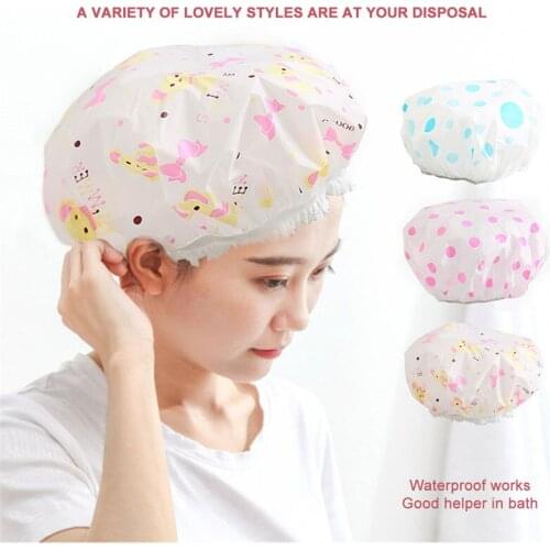 1PC Wave Point Shower Cap Waterproof Thicken High Quality Hair Salon Elastic for Women Bath Hat Bathroom Products