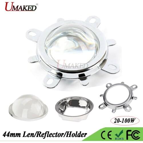 LED Lens Optical Glass 44mm 60 90 120 degree 50mm Reflector Collimator Fixed Bracket For 20W-100W COB High Power COB Grow lights
