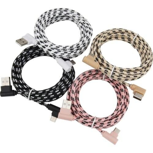 1m 2m 3m Fabric Micro USB Type USB C 8 Pin FAST Charging Elbow Data Cabler for iPhone Samsung Xiaomi HTC Huawei 100pcs
