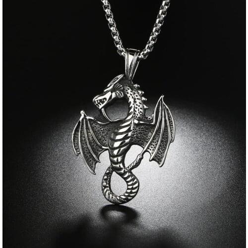 Titanium Steel Flame Dragon Pendant Punk Necklace Retro Fashion Man Stainless Steel Pendant