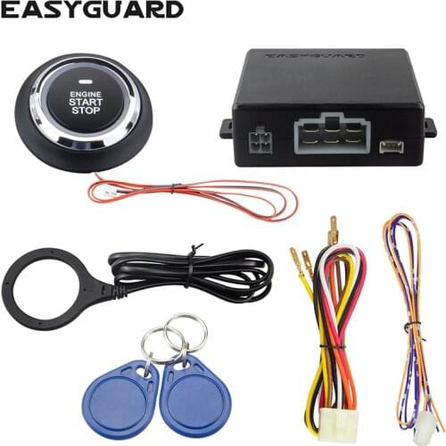 Top EASYGUARD RFID car alarm system push start stop button keyless go system with transponder easy to install ec008-p2 DC 12V