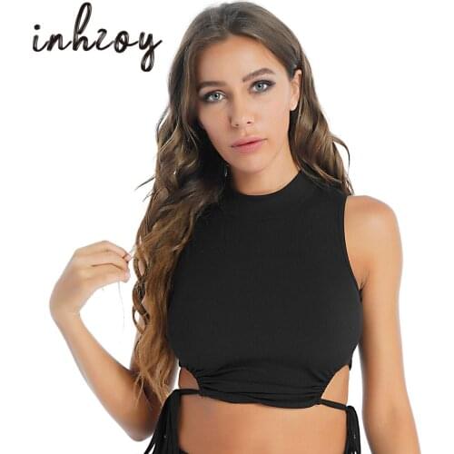 Pole Dancing Top Women Party Club Sexy Crop Top Hollow Out Sleeveless Lace up Camisoles Streetwear