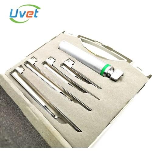 Uvet Veterinary Animal anesthesia laryngoscope LED light throat trachea Intubation optical fiber 4 blade animal laryngoscope