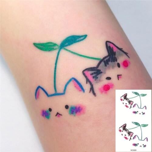 Nu-TATY Waterproof Temporary Tattoo Sticker 25 set Ins style Cute girl series cartoon cute kitten with leaves