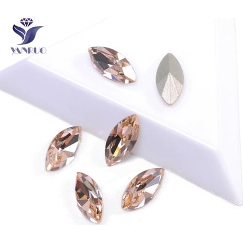 YANRUO 4200 Navette Horse Eyes Light Peach Sewn Crystals Pointback Claws Rhinestones Silver Gold Stones For Jewelry Clothes