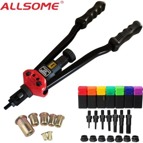 ALLSOME BT-607 RIVET NUT TOOL Hand Blind Riveter Hand Riveter Rivet Gun with 7 Metric Mandrels 70pcs Rivnuts
