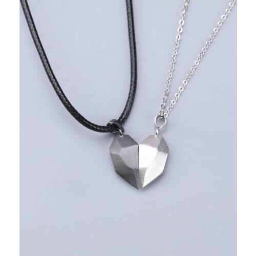 1Pair Magnetic Couple Heart Shape Necklace Gothic Punk Style For Men Jewelry Wedding Lovers Couples Valentines Day gift Gifts
