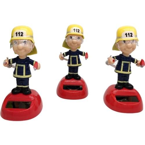 1/Pcs Solar Powered Fireman Shaking Doll Figurine Toy Gift Home Car Interior Decoration Christmas Gift