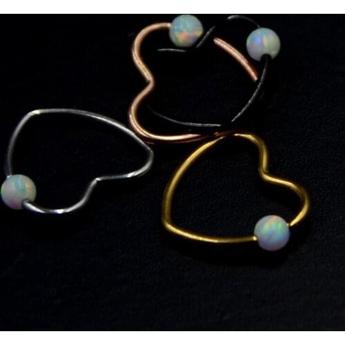 1 Pieces Surgical Steel Fire Opal Ear Daith Helix Cartilage Piercing Ear Rook Tragus Heart Shape Captive Bead Ring16g Gold Black