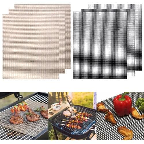 3pcs Non-stick Barbecue Mesh Mat Reusable Heat Resistance BBQ Baking Net Pad Kitchen Cooking Smoker BBQ Mat Liner Accessories
