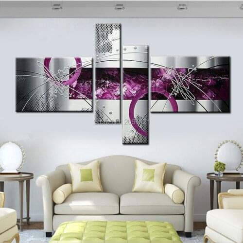 Modern abstract oil painting gray purple wall canvas art home decor sets handmade wall painting for living room picture 4pcs