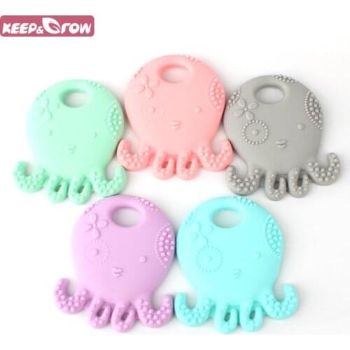 Keep&Grow 5Pcs Octopus Baby Teethers BPA Free Baby Teething Toys Necklace Pendant Food Grade Silicone Teethers Baby Shower Gifts
