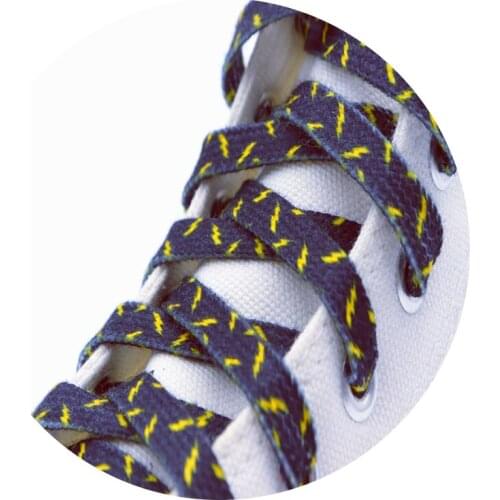 8MM Wide Shoe Accessories Black&Yellow Lighting Heat Transfer Printing Flat Laces Canvas Boots Cotton Ropes