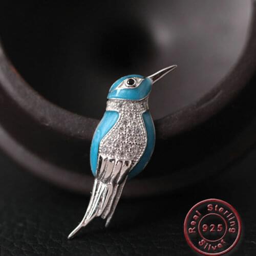 Amxiu Vivid Kingfisher Bird Brooch 100% 925 Sterling Silver Brooches Pins Cubic Zircon Enamel Brooch Jewelry For Women Buckles