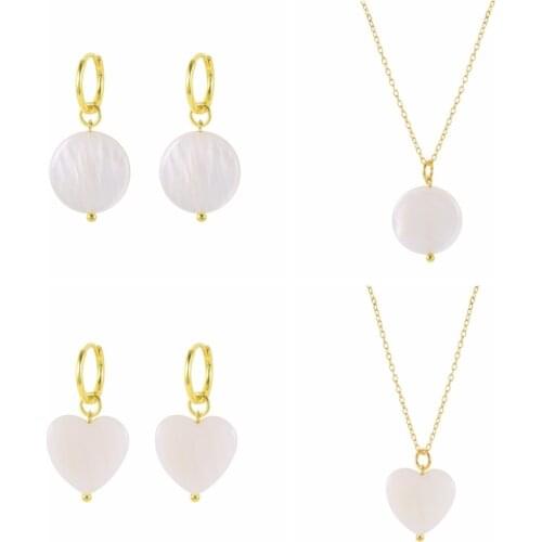 CANNER White Round Heart-Shape Shell Necklace Earrings For Women 925 Sterling Silver Earrings Hoops Pendiente Jewelry 2021 Trend