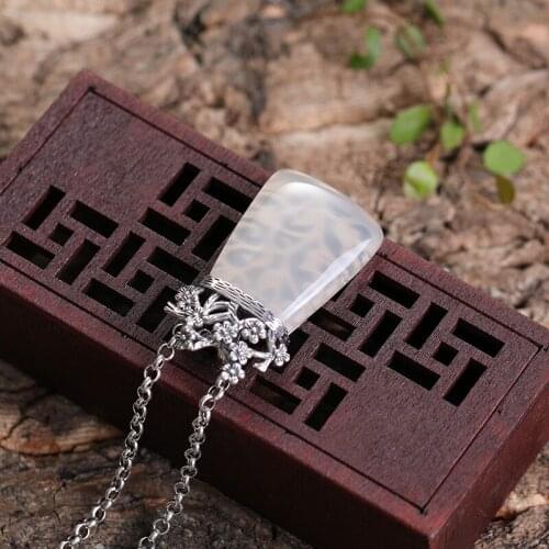 Pure silver restoring ancient ways chalcedony ms plum temperament high-grade sweater chain pendant factory outlet