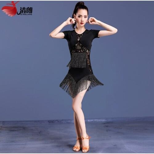 Black Lace and Tassel Latin Modern Dance Skirt 2019 New Arrivals Adult & Women Sexy Costumes Chacha Rumba Samba Dress B0039