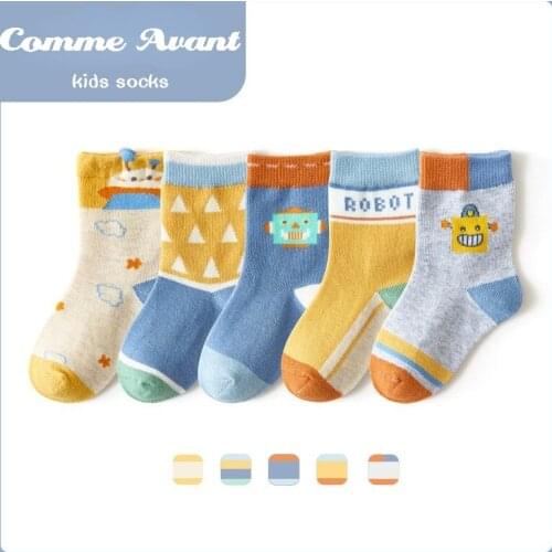5Pairs/pack Childrens Socks Cotton Autumn Cartoon Cute Color Matching Animal Robot Socks For Boys Girls Kids Sock 1-12 Years