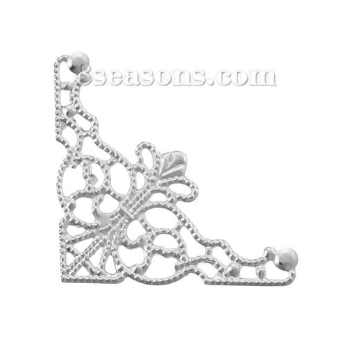 Filigree Stamping Embellishments Findings Triangle Silver Plated Flower Hollow Carved 35mm x 35mm ,50 PCs new