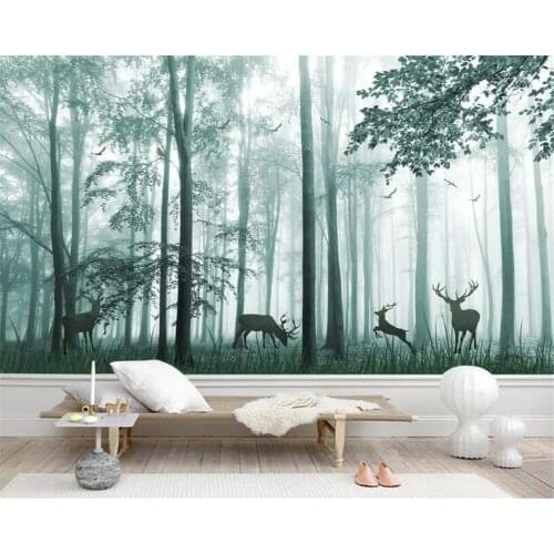 Beibehang photo wallpaper nature Foggy woods Plum blossom deer mural bedroom living room sofa TV background wall 3D wallpaper